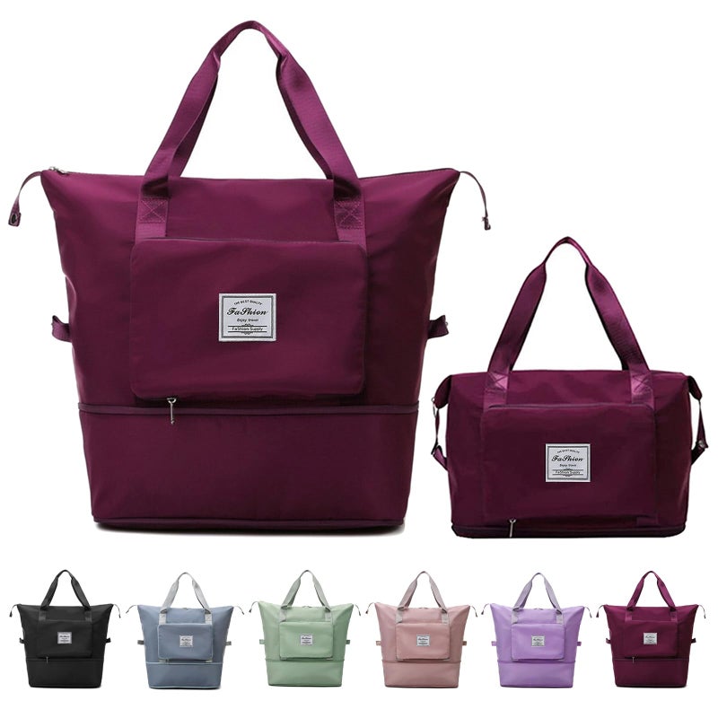 DOJUNS Large Capacity Folding Travel Bag, Lightweight Waterproof Luggage Bag, Expandable Travel Duffel Bag, Dry Wet Separated Gym Tote Bag, Weekender Overnight Bags for Women and Man (Fuchsia) - Image 1