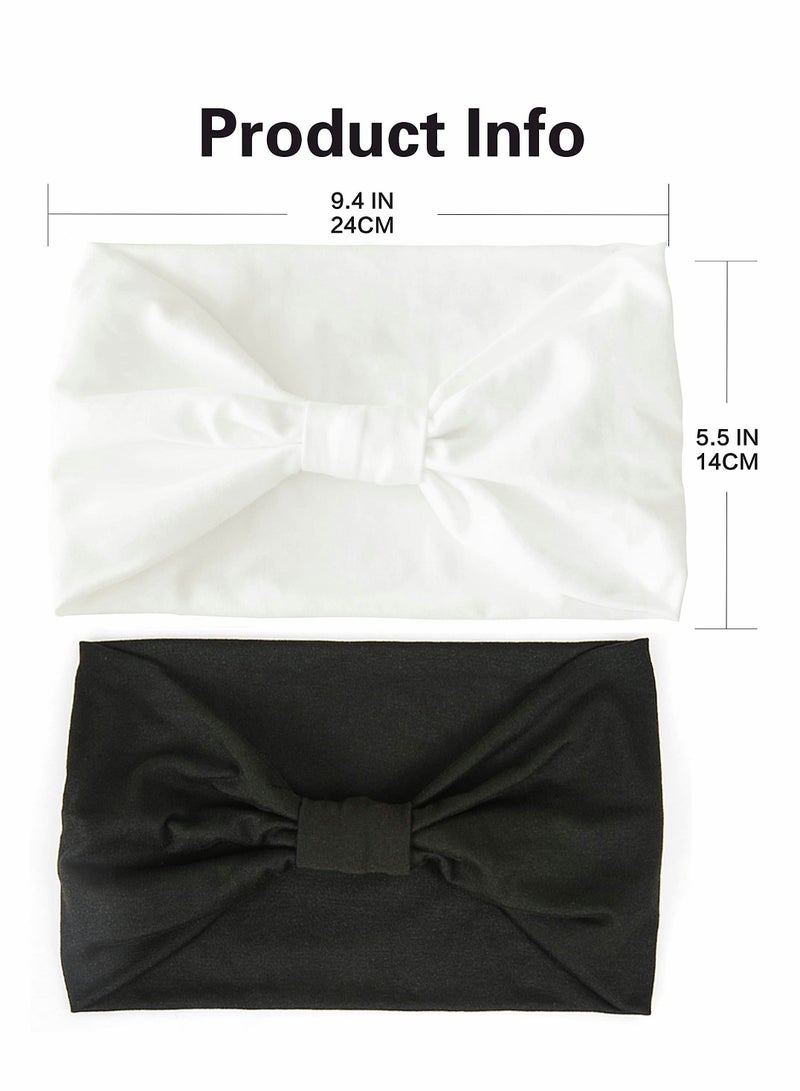 إسكدنيا 2 Pack Wide Headbands for Women, Boho Knotted Sweat on-Slip Fashion Hair Bands, Head Wraps Elastic Soft Cotton Cloth Turbans Bandana Yoga, Running, Sport - Image 4