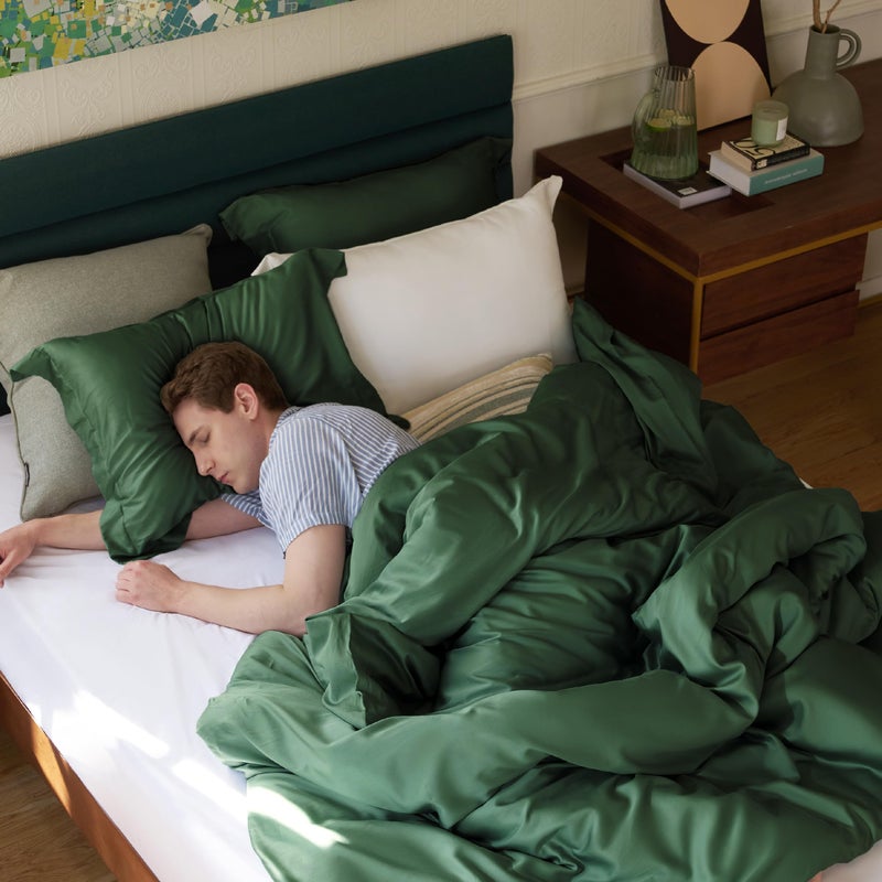 Bedsure Duvet Cover Queen - Moisture Wicking and Silky Eucalyptus Lyocell Cotton Hybrid Comforter Cover Set for Hot Sleeper - Buttery Soft and Breathable, Cooling Bedding Set, Forest Green - Image 3