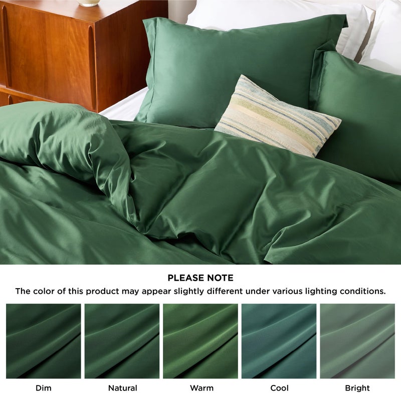 Bedsure Duvet Cover Queen - Moisture Wicking and Silky Eucalyptus Lyocell Cotton Hybrid Comforter Cover Set for Hot Sleeper - Buttery Soft and Breathable, Cooling Bedding Set, Forest Green - Image 4