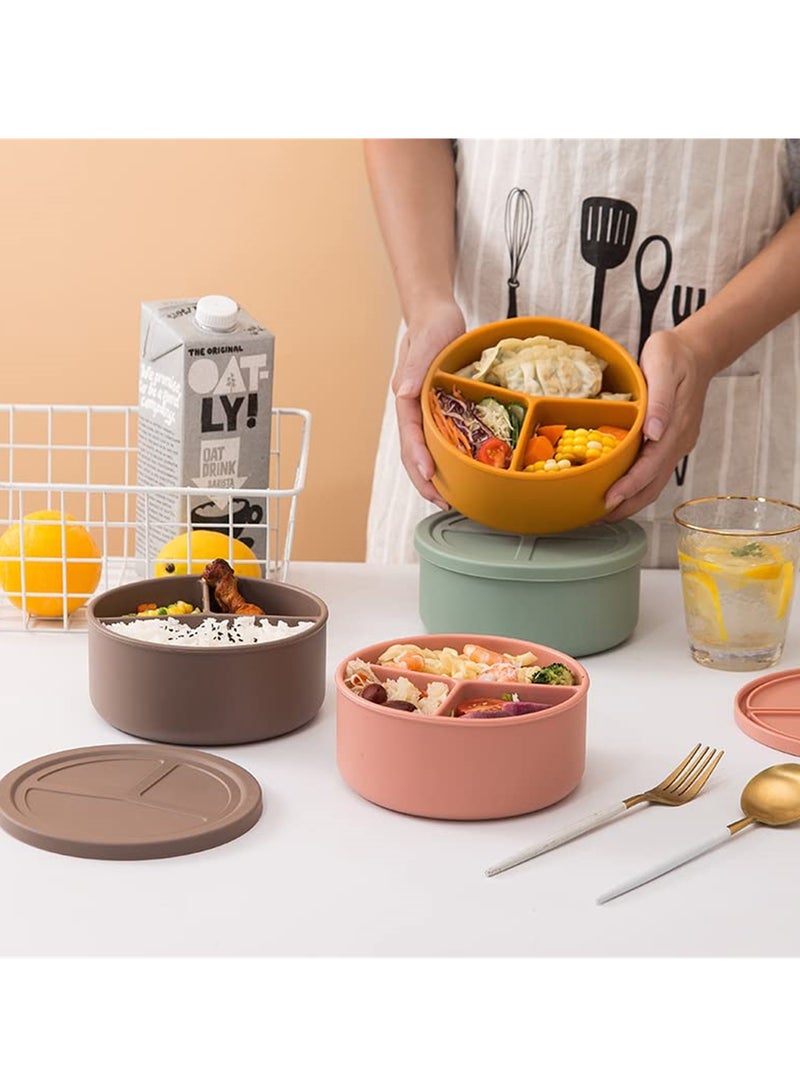 BPA-Free Silicone Bento Lunch Box with 3 Compartments, Leak-Proof and Dishwasher Safe, Ideal for Work, School and Picnics - Image 2