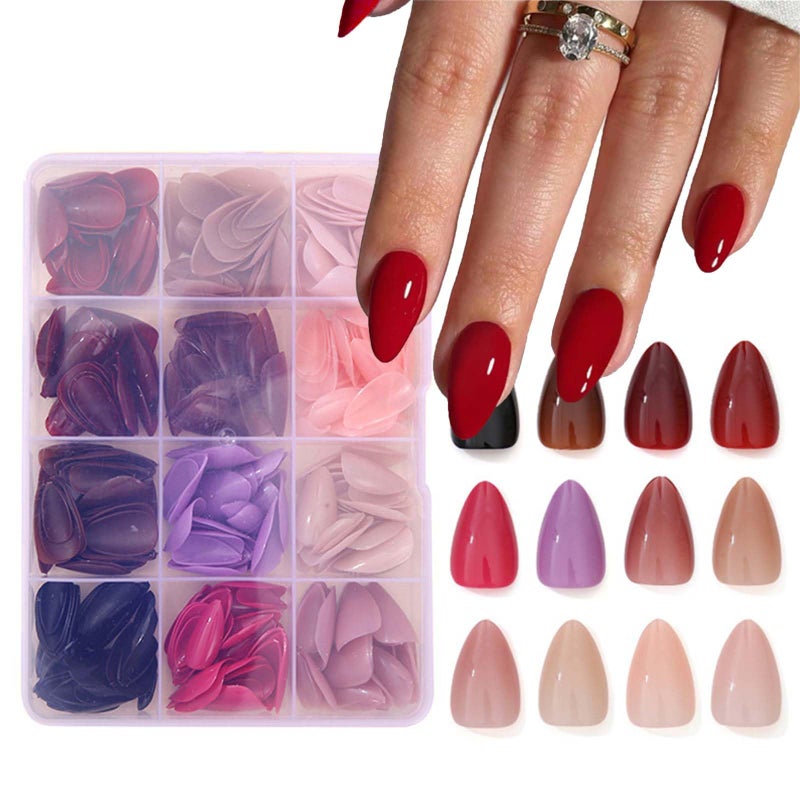 TOGZOM 12Packs 360Pcs Almond Nail Tips Short Almond Press on Nails Solid Color False Nail Tips Glossy Acrylic Fake Nails Press on Pure Nail Art for Women Girls Daily Wear Manicure 15 Size 12 Colors - Image 2