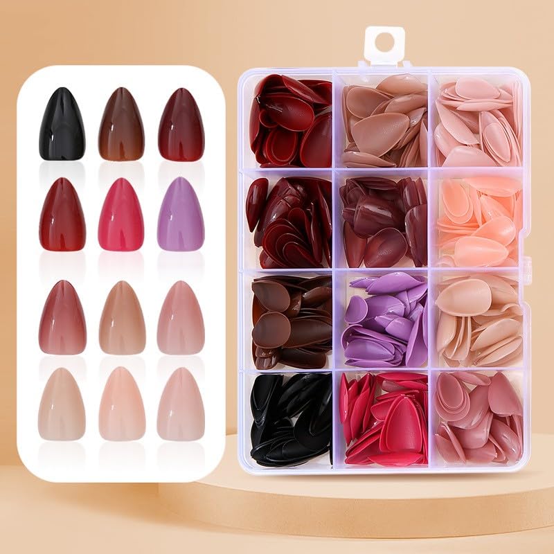 TOGZOM 12Packs 360Pcs Almond Nail Tips Short Almond Press on Nails Solid Color False Nail Tips Glossy Acrylic Fake Nails Press on Pure Nail Art for Women Girls Daily Wear Manicure 15 Size 12 Colors - Image 3