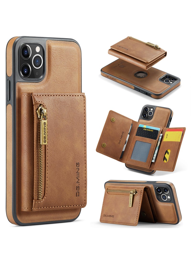 DGMING - CaseMe Wallet Case for iPhone 12 Pro MAX DGMING Premium Leather Phone Case Back Cover Magnetic Detachable with Trifold Wallet Card Holder Pocket - Brown - Image 1