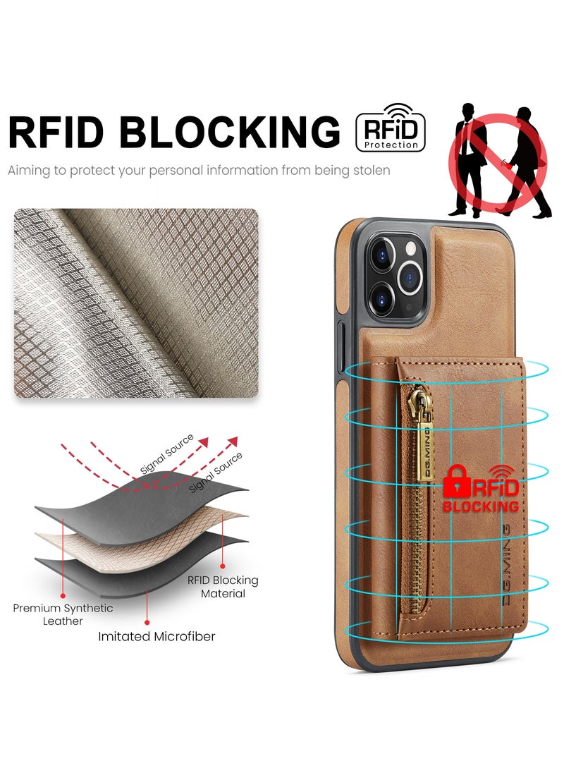 DGMING - CaseMe Wallet Case for iPhone 12 Pro MAX DGMING Premium Leather Phone Case Back Cover Magnetic Detachable with Trifold Wallet Card Holder Pocket - Brown - Image 1