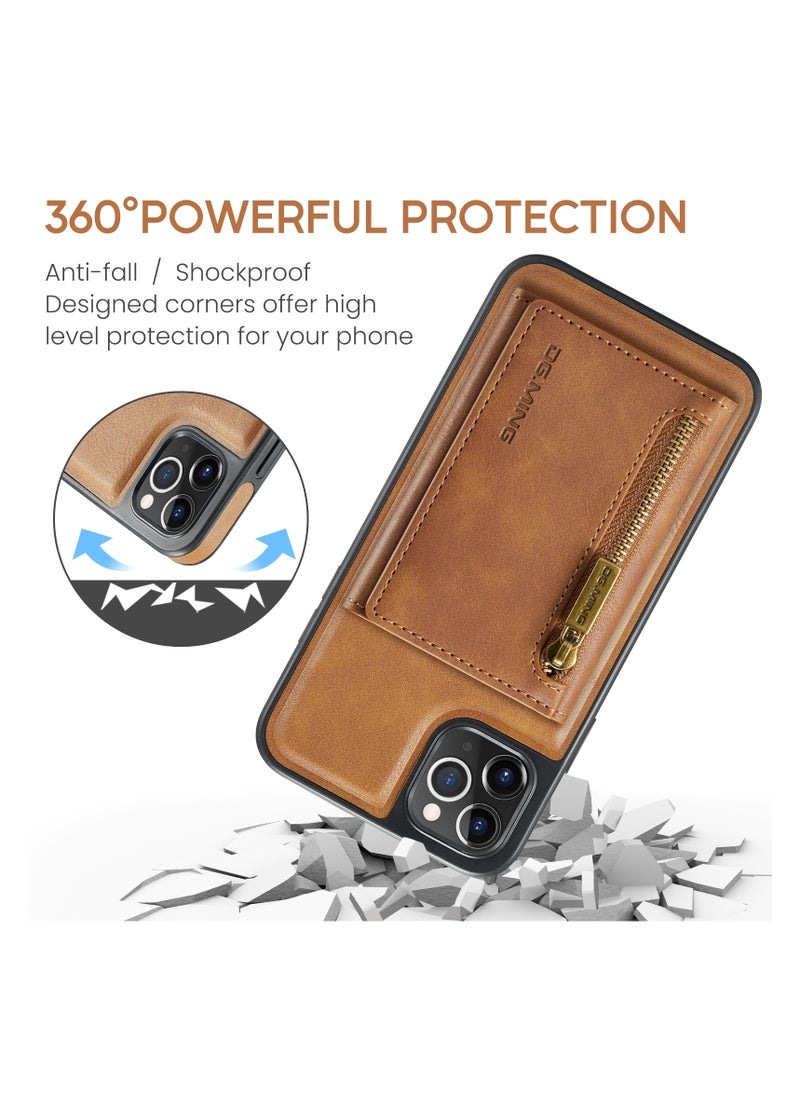 DGMING - CaseMe Wallet Case for iPhone 12 Pro MAX DGMING Premium Leather Phone Case Back Cover Magnetic Detachable with Trifold Wallet Card Holder Pocket - Brown - Image 1