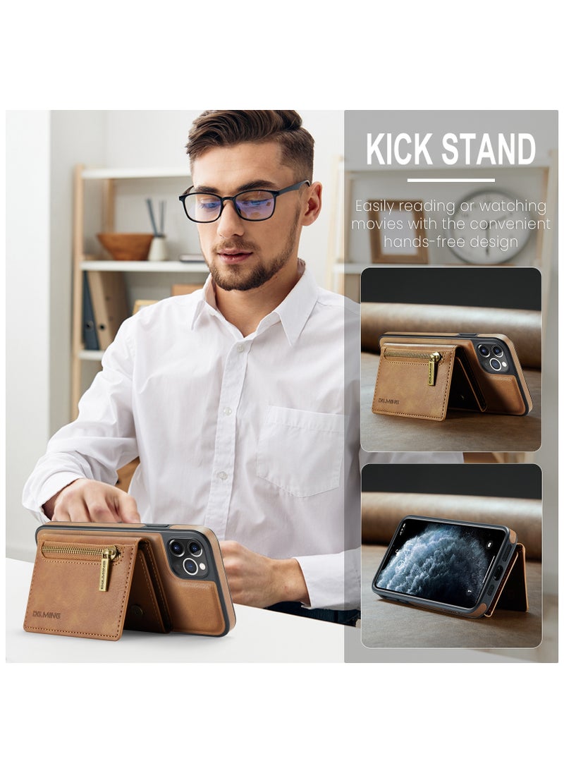 DGMING - CaseMe Wallet Case for iPhone 12 Pro MAX DGMING Premium Leather Phone Case Back Cover Magnetic Detachable with Trifold Wallet Card Holder Pocket - Brown - Image 1