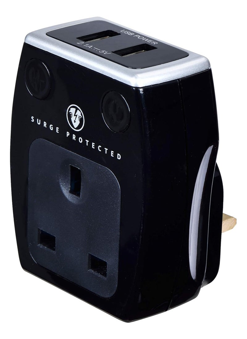 MASTERPLUG - Masterplug Single Socket Surge Adaptor with USB Power - Image 1