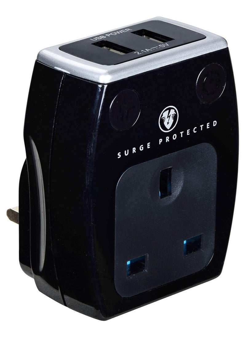 MASTERPLUG - Masterplug Single Socket Surge Adaptor with USB Power - Image 1