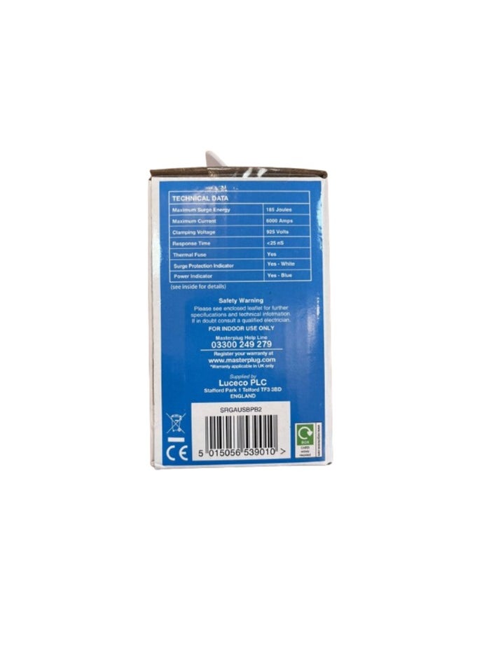 MASTERPLUG - Masterplug Single Socket Surge Adaptor with USB Power - Image 1