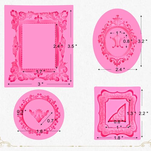 JOERSH 4PCS Baroque Frame Mold, Picture Photo Frames and Corners Silicone Fondant Mold for Cake Decorating, Cupcake Topper, Chocolate, Candy, Sugarcraft, Dessert Decor - Image 2