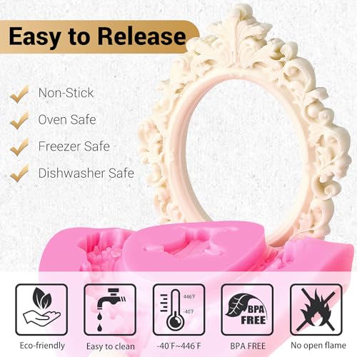 JOERSH 4PCS Baroque Frame Mold, Picture Photo Frames and Corners Silicone Fondant Mold for Cake Decorating, Cupcake Topper, Chocolate, Candy, Sugarcraft, Dessert Decor - Image 3