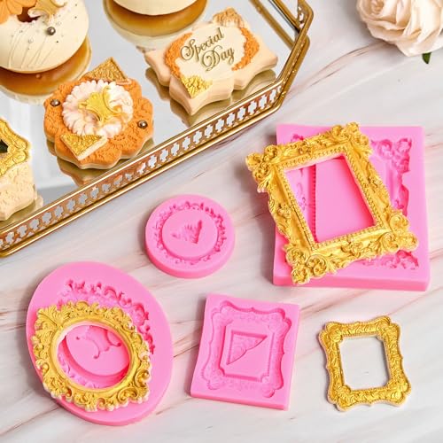 JOERSH 4PCS Baroque Frame Mold, Picture Photo Frames and Corners Silicone Fondant Mold for Cake Decorating, Cupcake Topper, Chocolate, Candy, Sugarcraft, Dessert Decor - Image 4