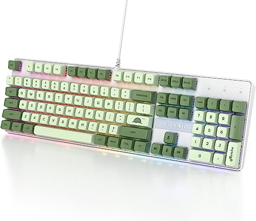 Fogruaden Mechanical Keyboard Green Matcha Wired USB 104 Key RGB Backlit Gaming Keyboard with Number Pad Red Switches NKRO for Windows Laptop PC Gamer