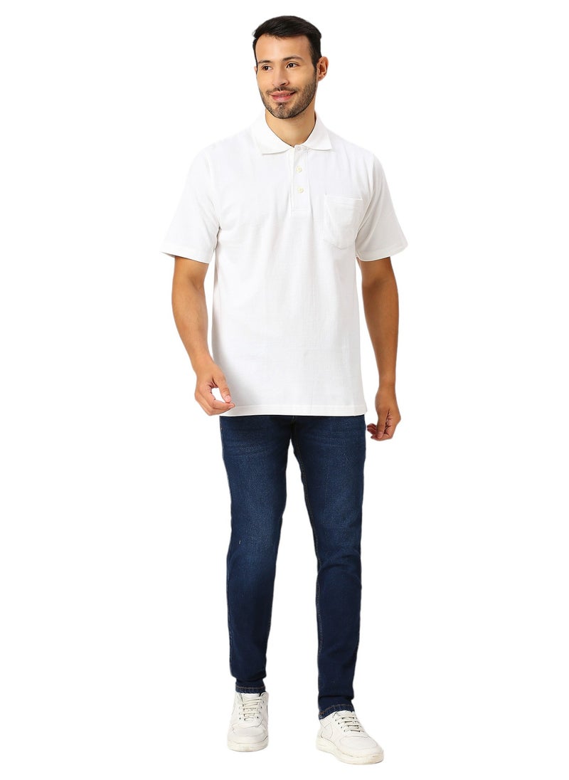 BYC MEN'S COTTON POLO SHIRT WITH POCKET - WHITE  - Image 1