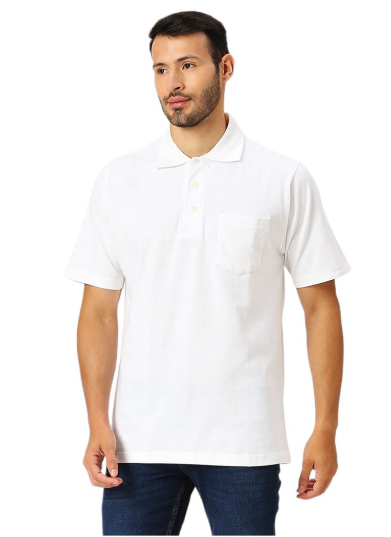 BYC MEN'S COTTON POLO SHIRT WITH POCKET - WHITE  - Image 4