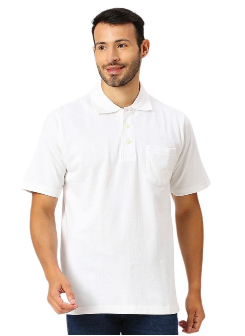 BYC MEN'S COTTON POLO SHIRT WITH POCKET - WHITE  - Image 3