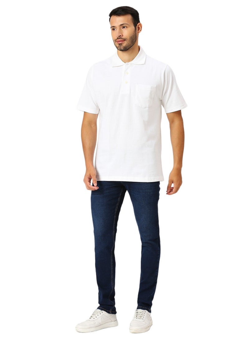 BYC MEN'S COTTON POLO SHIRT WITH POCKET - WHITE  - Image 2