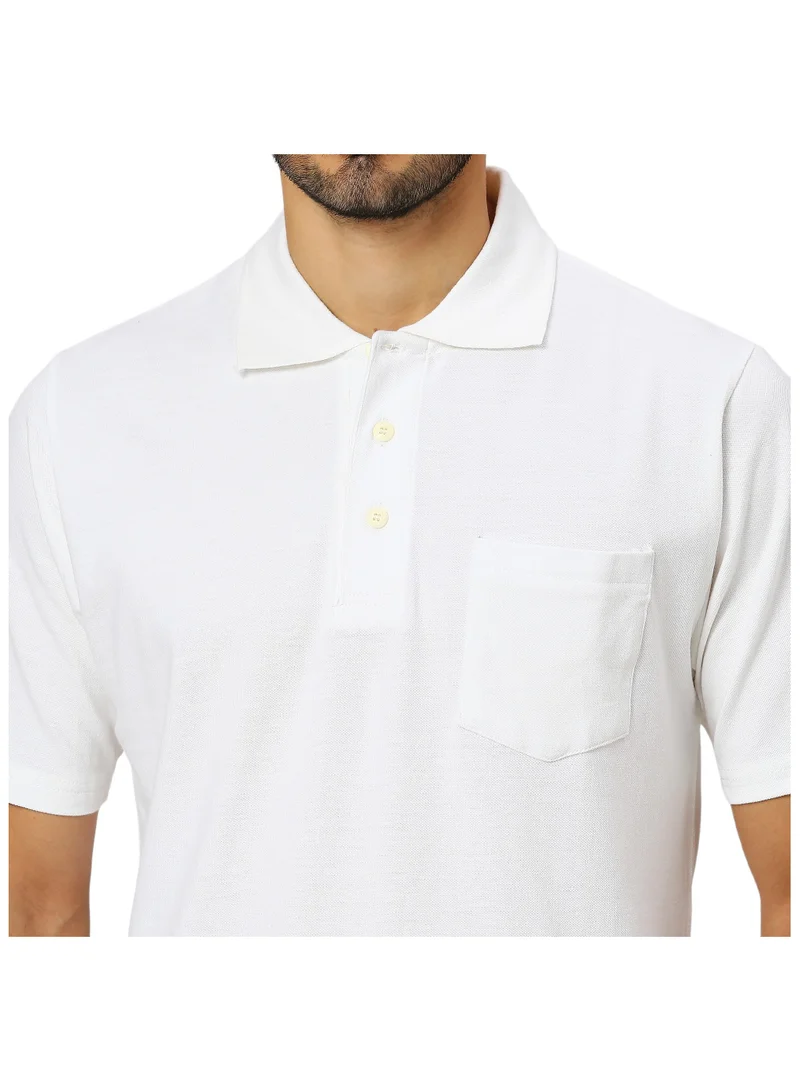 BYC MEN'S COTTON POLO SHIRT WITH POCKET - WHITE
