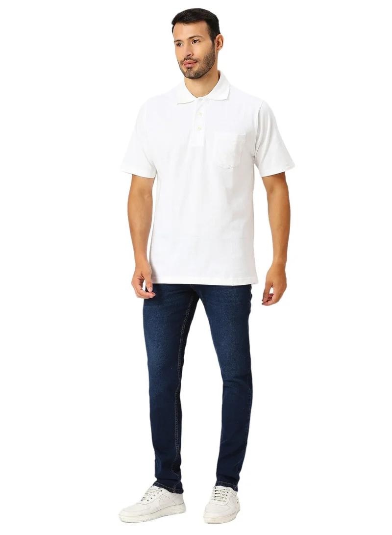 BYC MEN'S COTTON POLO SHIRT WITH POCKET - WHITE