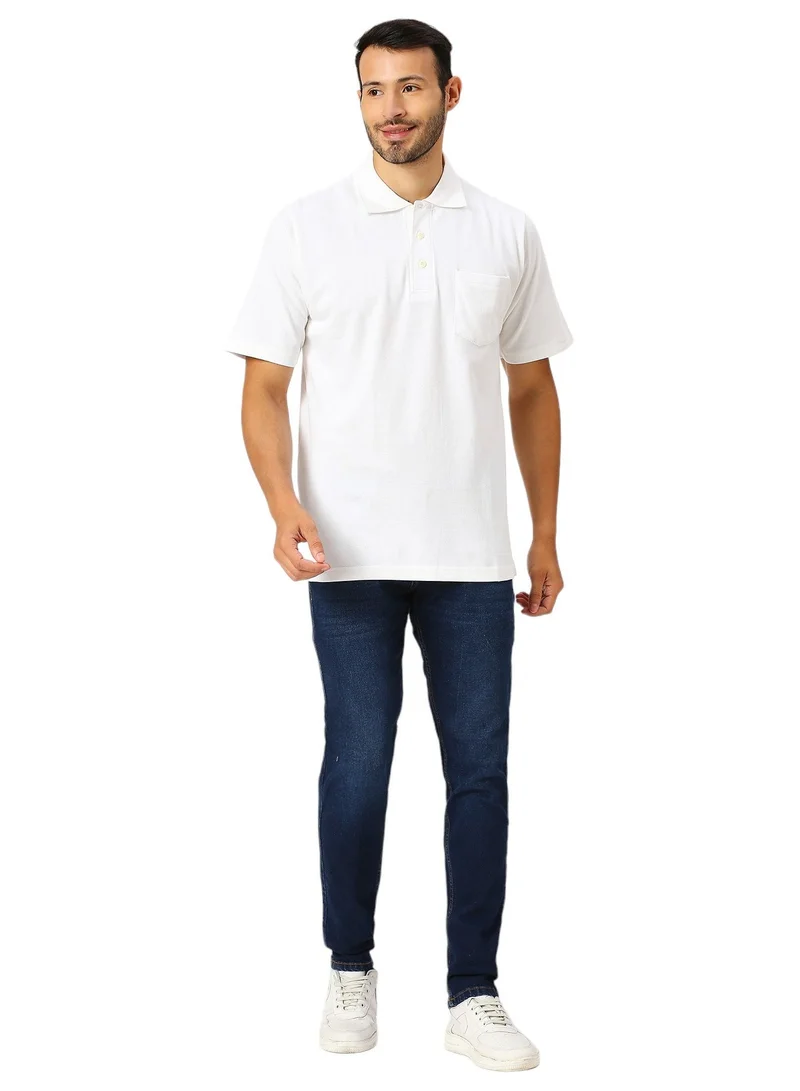 BYC MEN'S COTTON POLO SHIRT WITH POCKET - WHITE