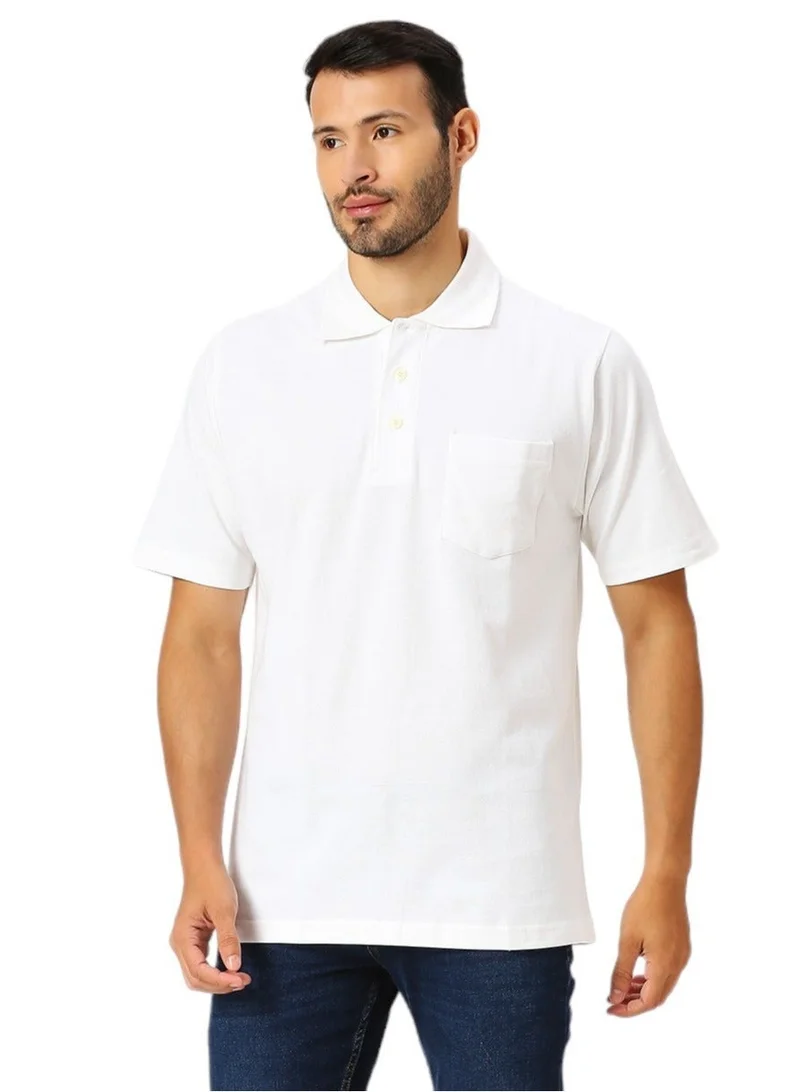 BYC MEN'S COTTON POLO SHIRT WITH POCKET - WHITE