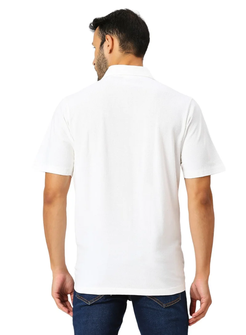 بي واي سي قميص بولو قطني رجالي بجيوب - أبيض