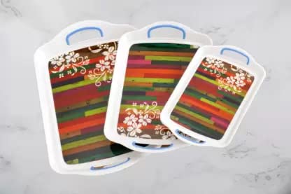 SQUICKLE Kitchen Snacks Serving Tray with Rectangular Shape Tray | Printed Serving Tray with Handle | Serving Tray for Tea, Breakfast, Dinner, Decorate Center & Dinning - Multicolor (Pack of 1) - Image 3