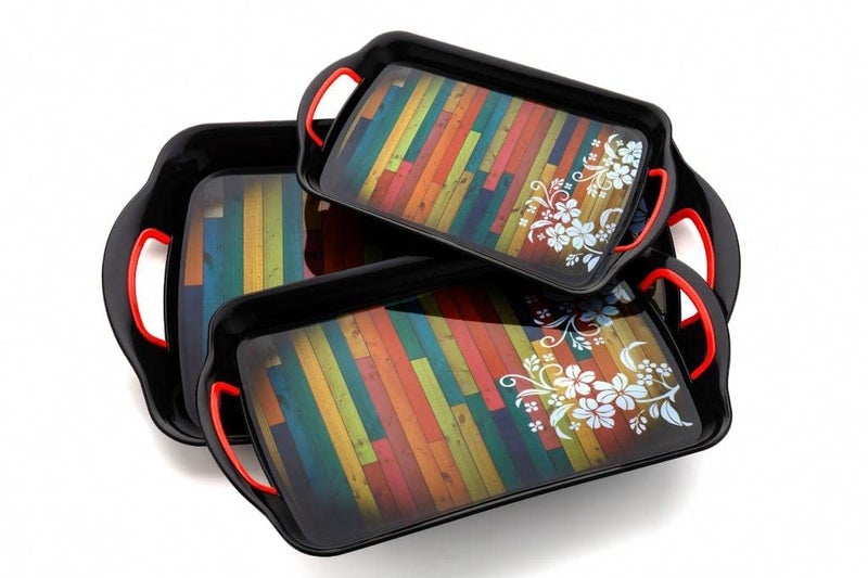 SQUICKLE Kitchen Snacks Serving Tray with Rectangular Shape Tray | Printed Serving Tray with Handle | Serving Tray for Tea, Breakfast, Dinner, Decorate Center & Dinning - Multicolor (Pack of 1) - Image 1