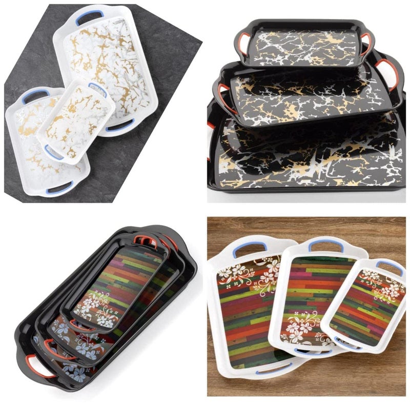 SQUICKLE Kitchen Snacks Serving Tray with Rectangular Shape Tray | Printed Serving Tray with Handle | Serving Tray for Tea, Breakfast, Dinner, Decorate Center & Dinning - Multicolor (Pack of 1) - Image 5