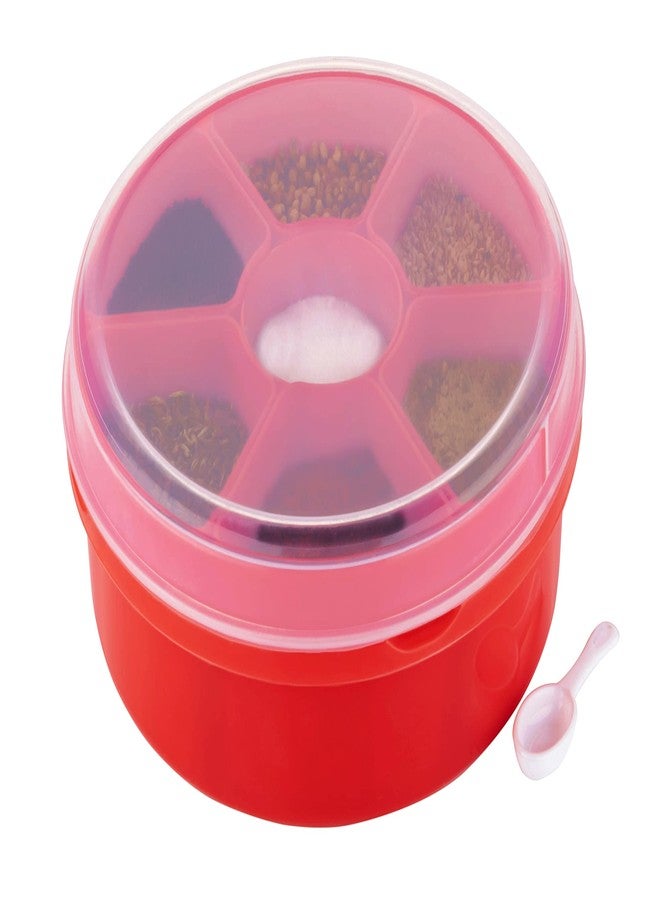 HAPPI Plastic Masala Box for Kitchen, Spice Boxes for Kitchen, Transparent Rangoli/Spice/Masala Dabba Storage Container 7 Compartments with 1 Spoon (Red) - Image 2