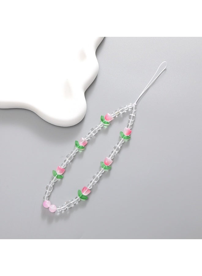 NIBEMINENT Beaded Phone Lanyard, Anti Lost Removable Wrist Strap,K063 Tulip Flower Bracelet Pendant, Phone Keychain Lanyard