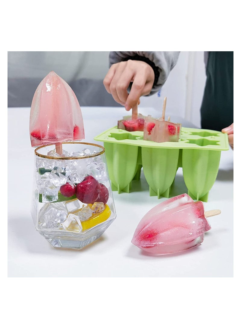 GGEROU Popsicle Molds,Silicone Ice Pop Molds,6 Cavities Ice Pop Cakesicle Molds Green  - Image 4