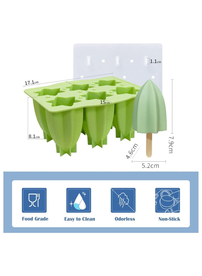 GGEROU Popsicle Molds,Silicone Ice Pop Molds,6 Cavities Ice Pop Cakesicle Molds Green  - Image 2