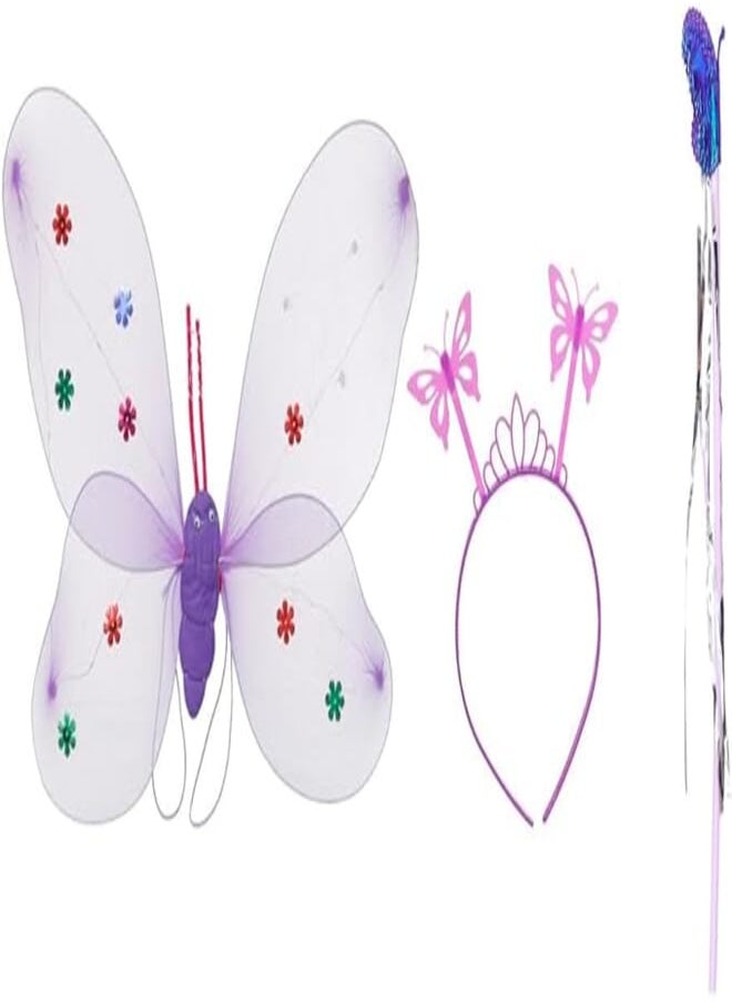 Generic Butterfly Wings for Girls Back with Wand and Bow Headband Light Up Bright Colors - Purple 
