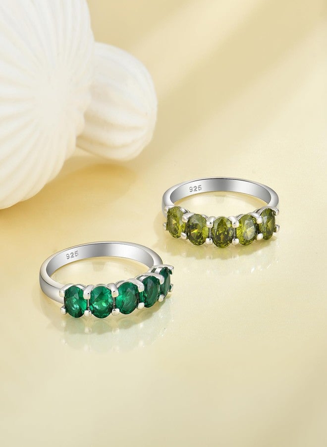 YL Stackable Rings for Women 925 Sterling Silver Eternity Ring Created Emerald Wedding Band Anniversary Jewelry-size9 - Image 4