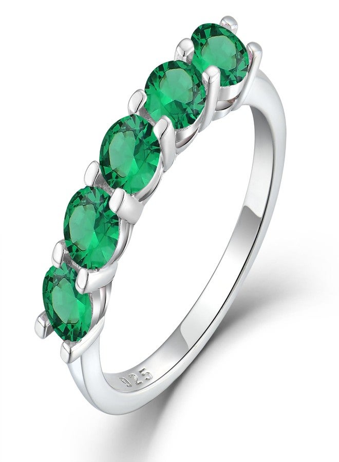 YL Stackable Rings for Women 925 Sterling Silver Eternity Ring Created Emerald Wedding Band Anniversary Jewelry-size9 - Image 1