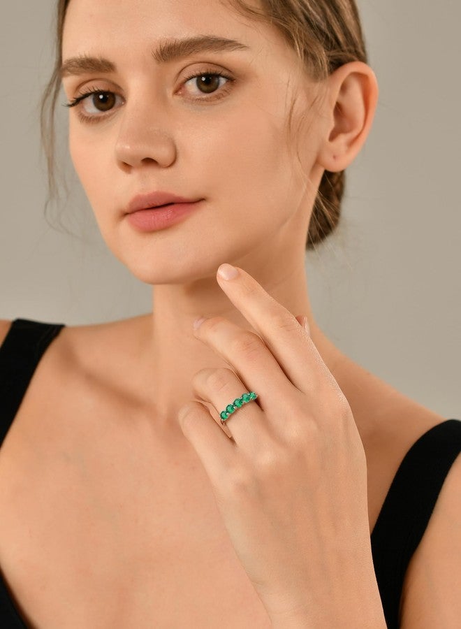 YL Stackable Rings for Women 925 Sterling Silver Eternity Ring Created Emerald Wedding Band Anniversary Jewelry-size9 - Image 2