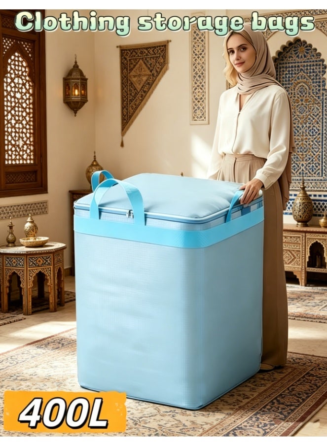  CityRiya-Long حقائب تخزين الملابس - سعة كبيرة 400 لتر، حقائب نقل شديدة التحمل مزودة بسحاب، منظم بطانيات قابل للطي للملابس والألحفة والوسائد - حل تخزين موفر للمساحة للمنزل، السكن الجامعي، الخزانة (D-122M-BLUE-L) - Image 1