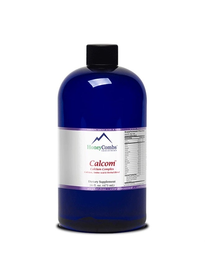 HoneyCombs Calcom Calcium Complex – Calcium, Magnesium, Amino Acid & Herbal Blend - Alcohol-Free Oral Calcium Drops - Liquid Calcium Supplement for Bones and Teeth – Vegan Mineral Liquid, 16 Oz - Image 1