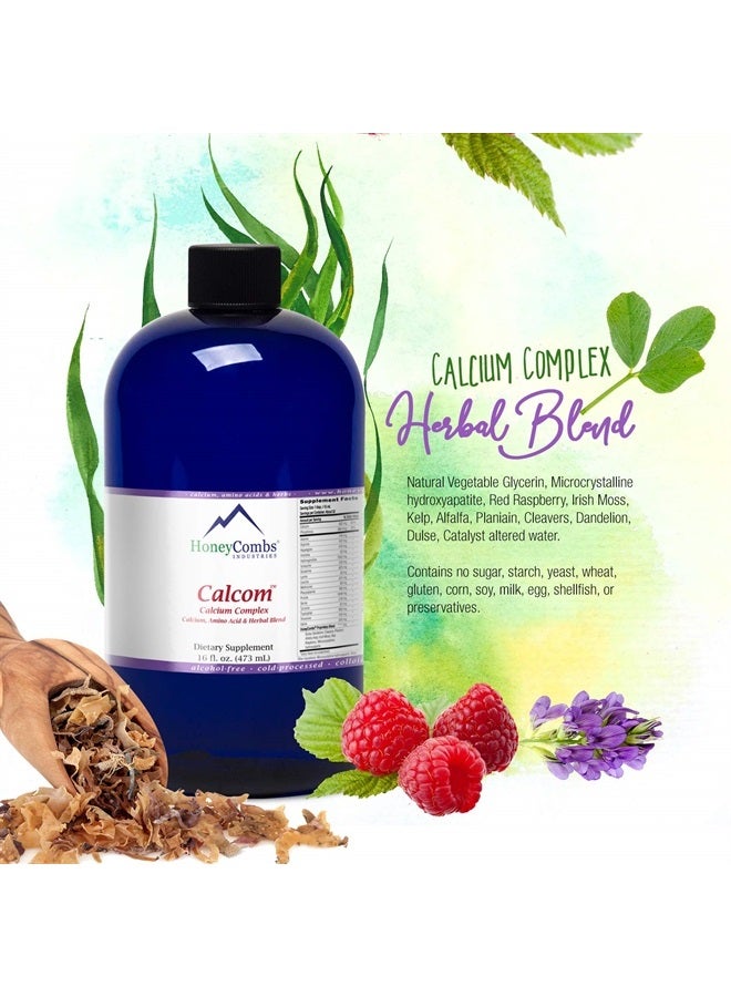 HoneyCombs Calcom Calcium Complex – Calcium, Magnesium, Amino Acid & Herbal Blend - Alcohol-Free Oral Calcium Drops - Liquid Calcium Supplement for Bones and Teeth – Vegan Mineral Liquid, 16 Oz - Image 3