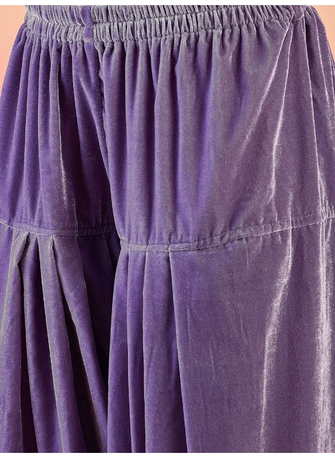 AKS Purple Velvet Pathani Kurta Set With Organza Dupatta