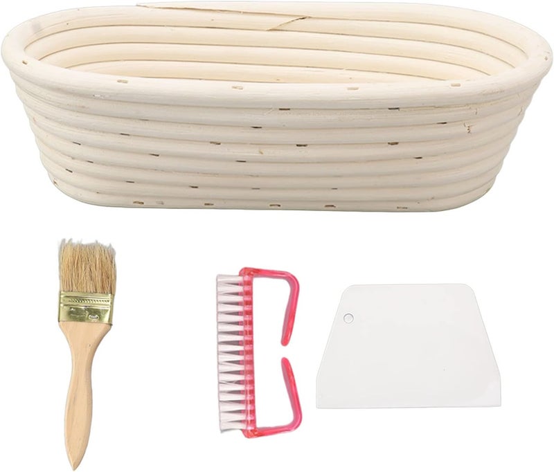 25cm Oval Bread Proofing Basket Set, Natural Rattan Sourdough Proofing Basket with Dough Scraper, Cloth Liner and Brush, Bread Making Kit for Home Bakers, Perfect for Sourdough and - Image 1