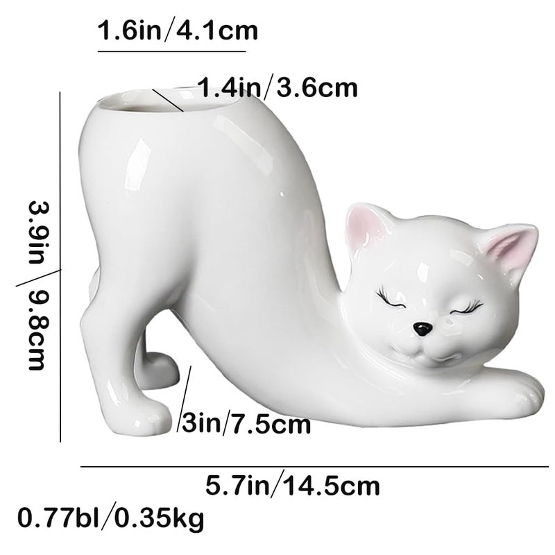 Picvelno Unique Tailless Cat Little Planter Pot, Cute Kitty Succulent Indoor Flower Pot, Animal Home Decor Plant Pot Holder, Novelty Ceramic Bonsai Flowerpot Ideal Gifts, Lovely Office Desk Room Home Decor - Image 5