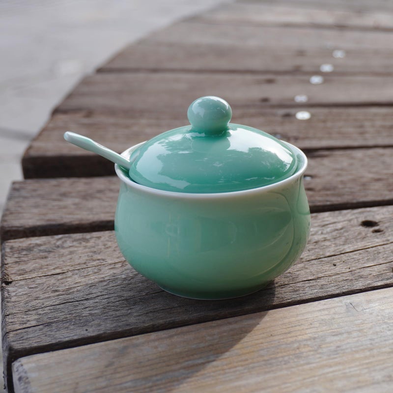 Tingyework Porcelain Salt Cellar with Lid and Spoon, 4.4 oz Salt Container Sugar Bowl for Spice & Seasonings, Elegant Kitchen Counter Decor, Chinese Celadon (Light Green) - Image 4