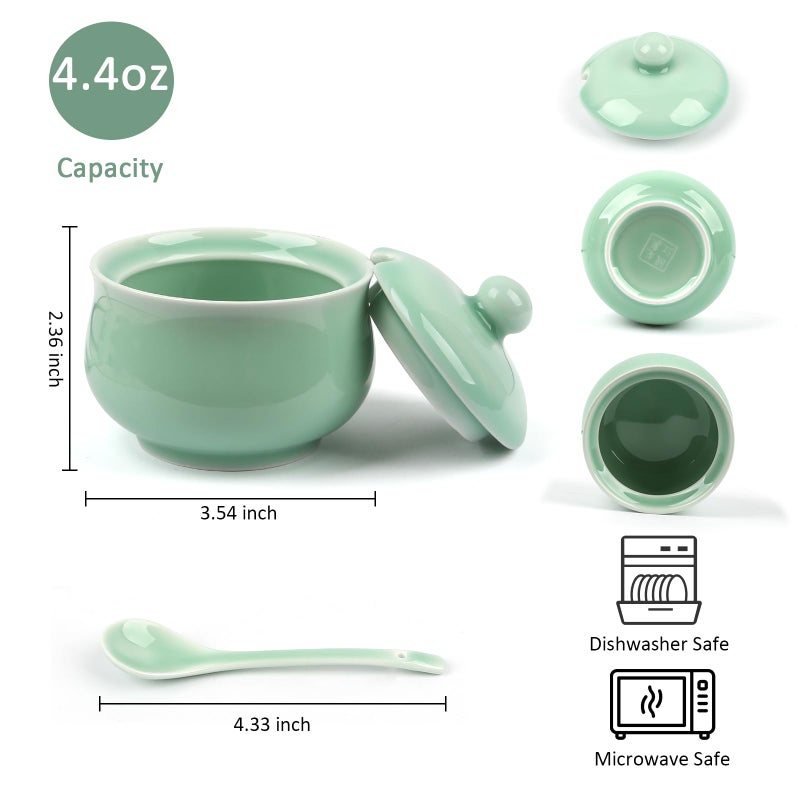 Tingyework Porcelain Salt Cellar with Lid and Spoon, 4.4 oz Salt Container Sugar Bowl for Spice & Seasonings, Elegant Kitchen Counter Decor, Chinese Celadon (Light Green) - Image 2