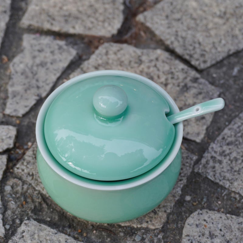 Tingyework Porcelain Salt Cellar with Lid and Spoon, 4.4 oz Salt Container Sugar Bowl for Spice & Seasonings, Elegant Kitchen Counter Decor, Chinese Celadon (Light Green) - Image 5