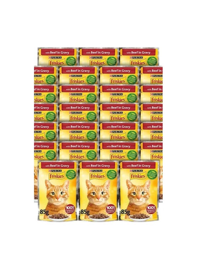 Purina Friskies Purina Friskies Beef Chunks in Gravy Wet Cat Food Pouch 26x85g 