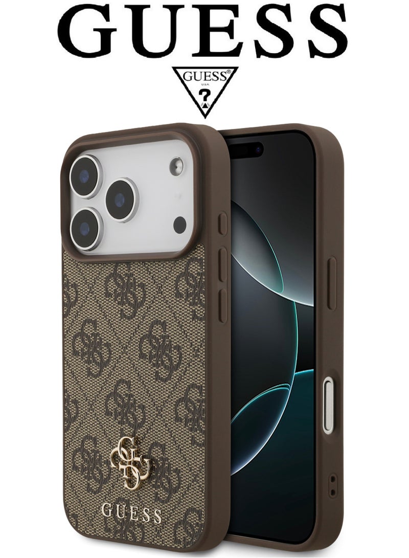 CG MOBILE Luxury embossed leather iPhone 17 Pro Max case. MagSafe wireless charging iPhone cover iphone 17 pro max. Shockproof, durable back protection iphone 17 pro max back cover. French-designed, elegant iphone 17 pro max cover, certified in partnership with GUESS and CG MOBILE. Brown phone case. - Image 1