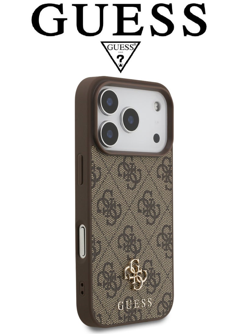 CG MOBILE Luxury embossed leather iPhone 17 Pro Max case. MagSafe wireless charging iPhone cover iphone 17 pro max. Shockproof, durable back protection iphone 17 pro max back cover. French-designed, elegant iphone 17 pro max cover, certified in partnership with GUESS and CG MOBILE. Brown phone case. - Image 2